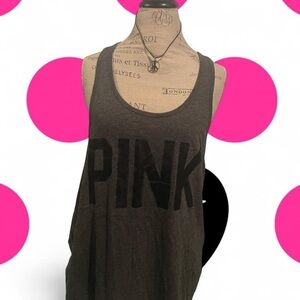 Vintage VS PINK • Grey Floral Lace Racerback Tank top PINK Logo  • SIZE - LARGE